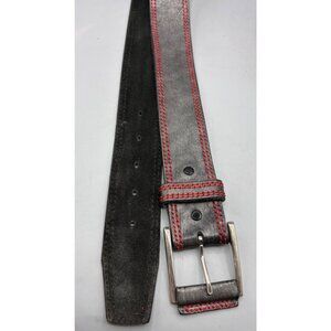 Hickock Mens Leather Black Belt Red Stitching Size 36